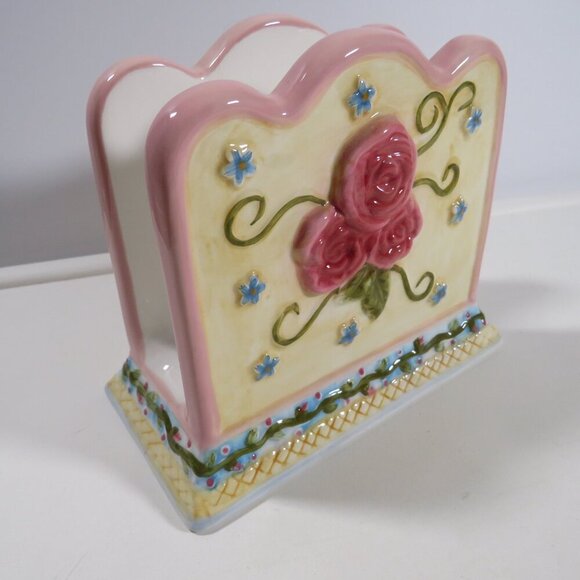 Elements Napkin / Envelope Holder Ceramic Pink Rose with Diamond design embossed - Picture 4 of 7